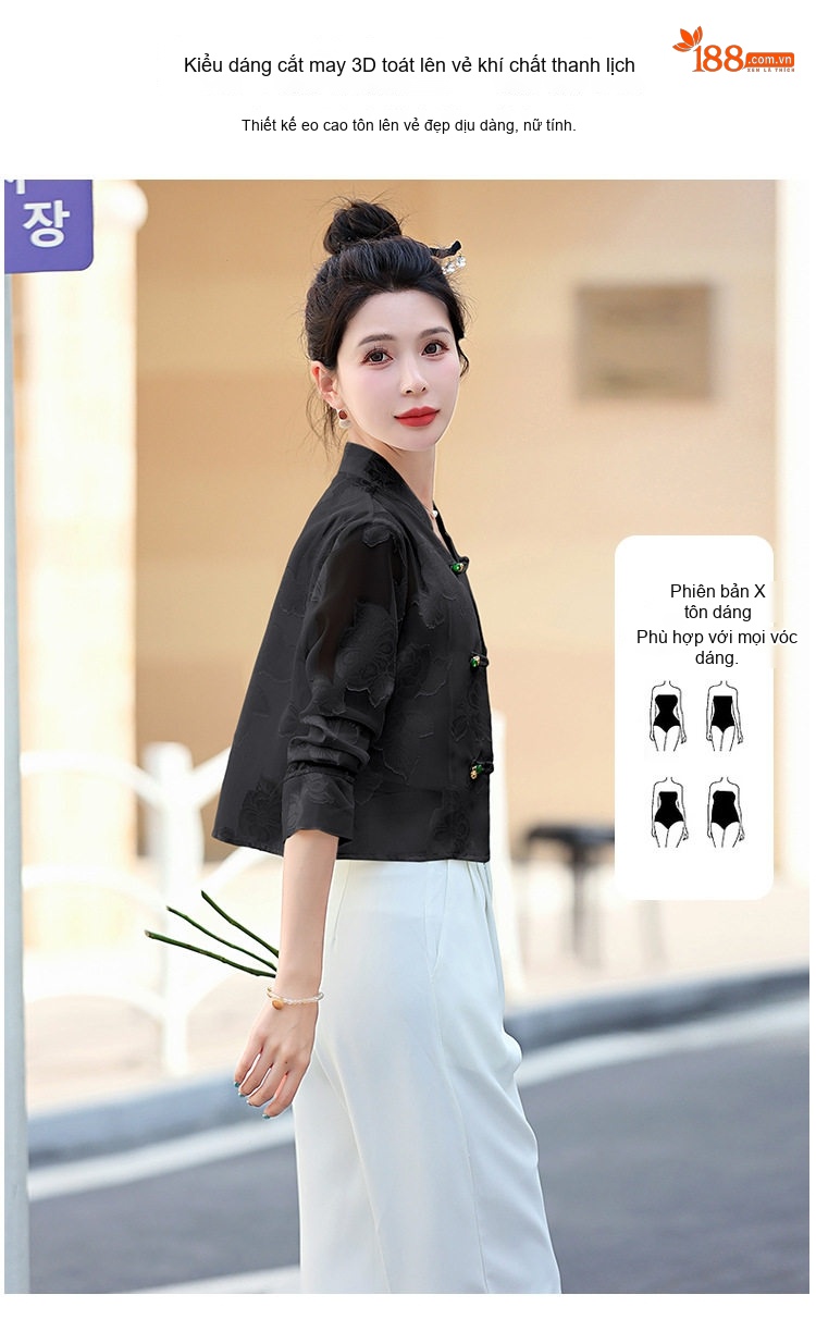 Áo Khoác Cardigan Nữ Kiểu Trung Quốc Tân Thời Thượng, Mỏng, Tay Lỡ Màu Xám, Đen, Xanh Lá, Trắng... chi tiết 3