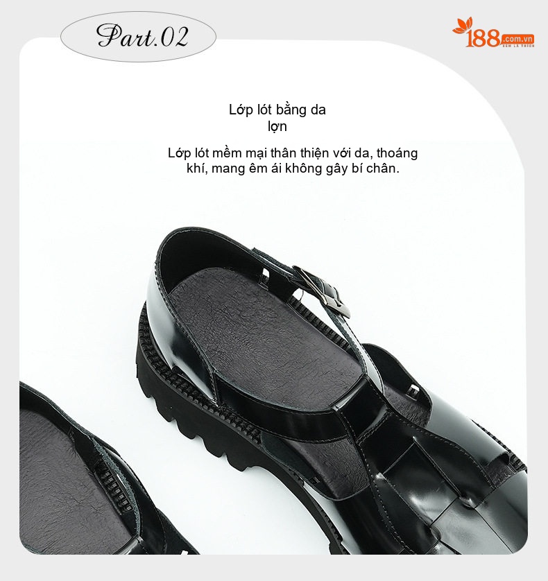 Sandal Rọ Nam Da Bóng Đế Dày Chiều Cao Đế Khoảng 3cm Màu Đen chi tiết 10