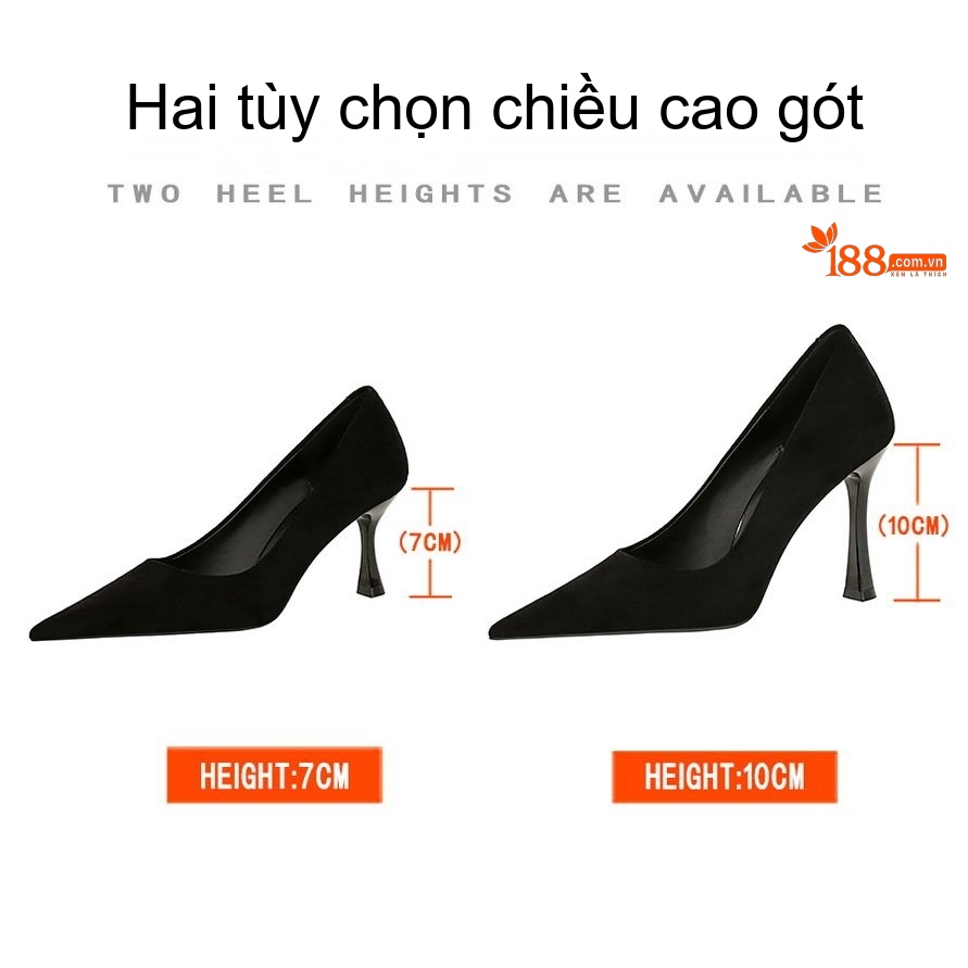 Giày Cao Gót Nữ Nỉ Gót Rượu Chiều Cao Đế 7cm Màu Đen