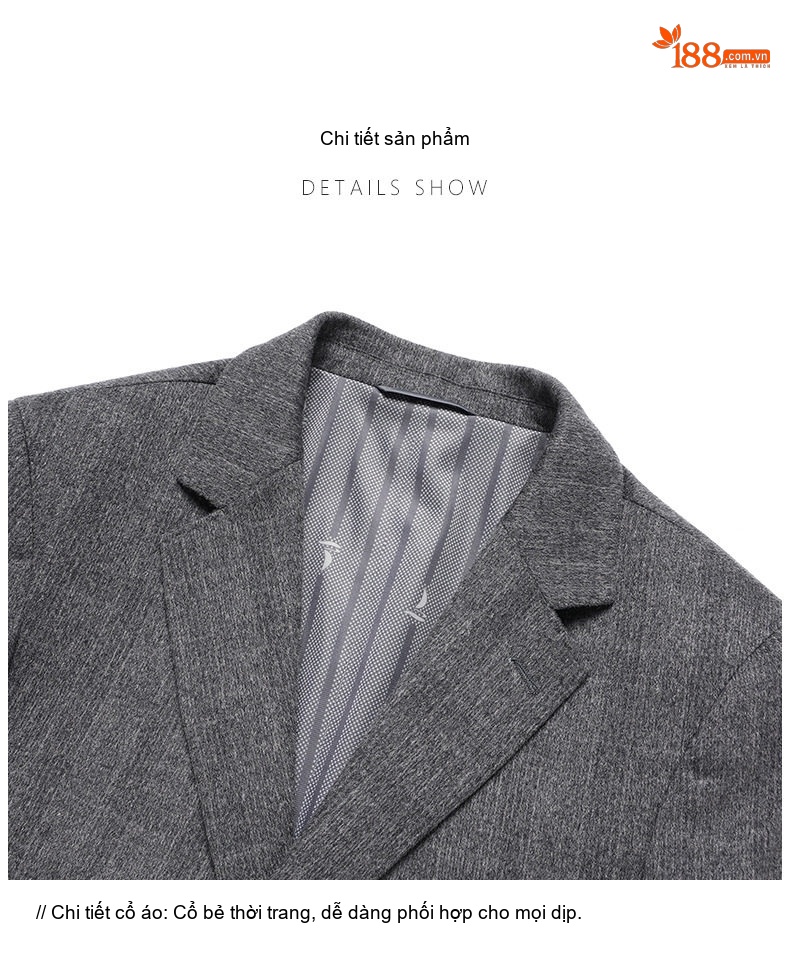 Áo Vest Nam Cashmere Lụa Tằm, Áo Khoác Blazer Kẻ Sọc Thu Đông Phong Cách Casual Màu Xám chi tiết 13