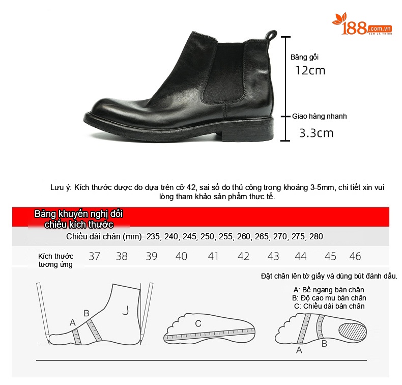 Boot Chelsea Nam Da Mờ Cao Cổ Chiều Cao Đế Khoảng 3cm Màu Đen, Nâu chi tiết 3