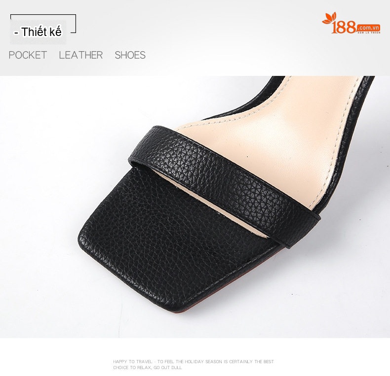 Giày Sandal Cao Gót Nữ Hở Ngón Da Mềm Quai Mảnh Gót Cao 8cm Màu Đen, Trắng, Vàng chi tiết 3