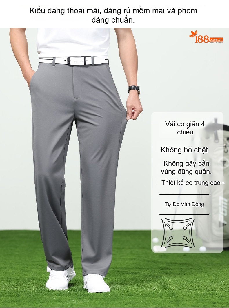 Quần Golf Dài Nam Ống Đứng Mỏng Mát Chống Nhăn Thoáng Khí Màu Xám, Đen chi tiết 6