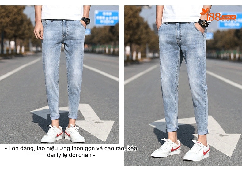 Quần Jean Nam Dáng Slim Fit Ống Lửng Phong Cách Casual Màu Xanh chi tiết 10