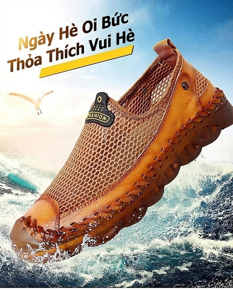 Dép Sục Nam Da Bò Lưới Thoáng Khí Đế Cao Su Siêu Nhẹ Chiều Cao Đế Khoảng 3cm Màu Nâu, Đen chi tiết 1