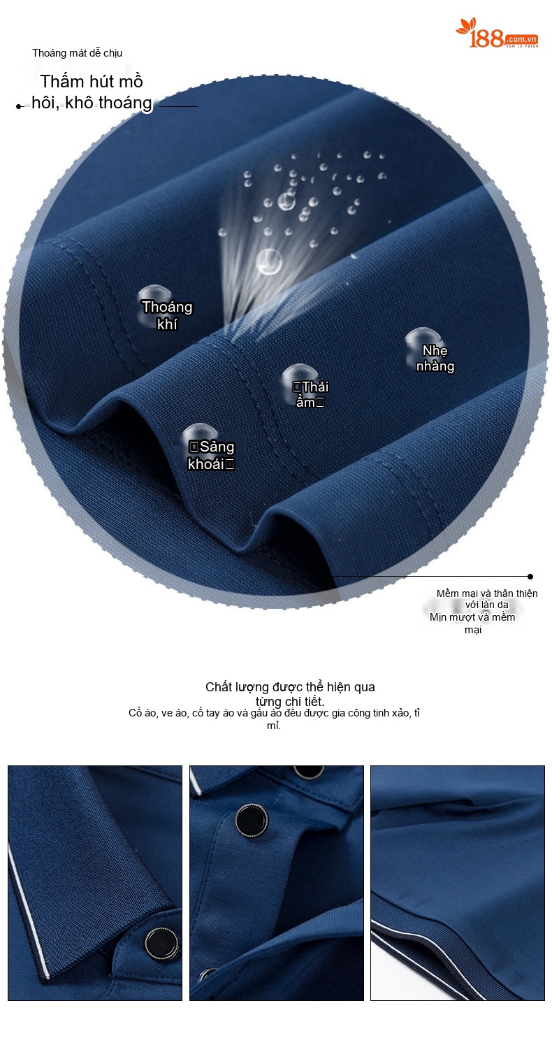 Áo Thun Polo Nam Tay Ngắn Lụa Tằm Cao Cấp Form Rộng Chống Nhăn Màu Tím, Xanh Navy chi tiết 4