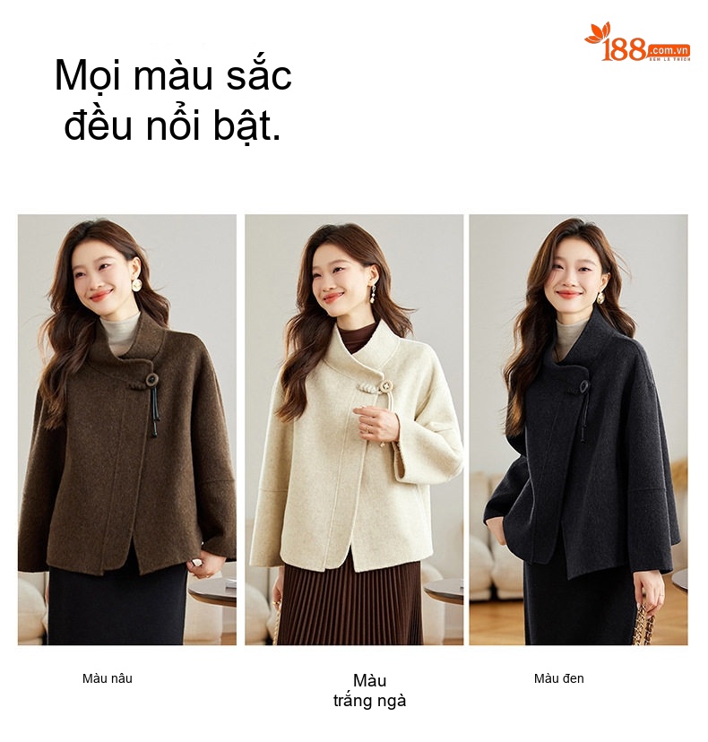 Áo Khoác Lông Cừu Non Ngắn Tay Lỡ Phong Cách Tiểu Thư Màu Trắng Kem, Đen, Nâu chi tiết 2