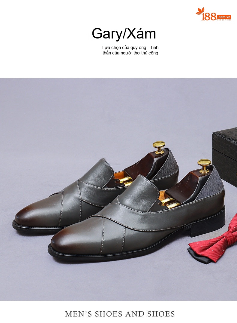 Giày Lười Nam Da Bò Phong Cách Anh Quốc Chiều Cao Đế Khoảng 3cm Màu Đen, Xám chi tiết 5