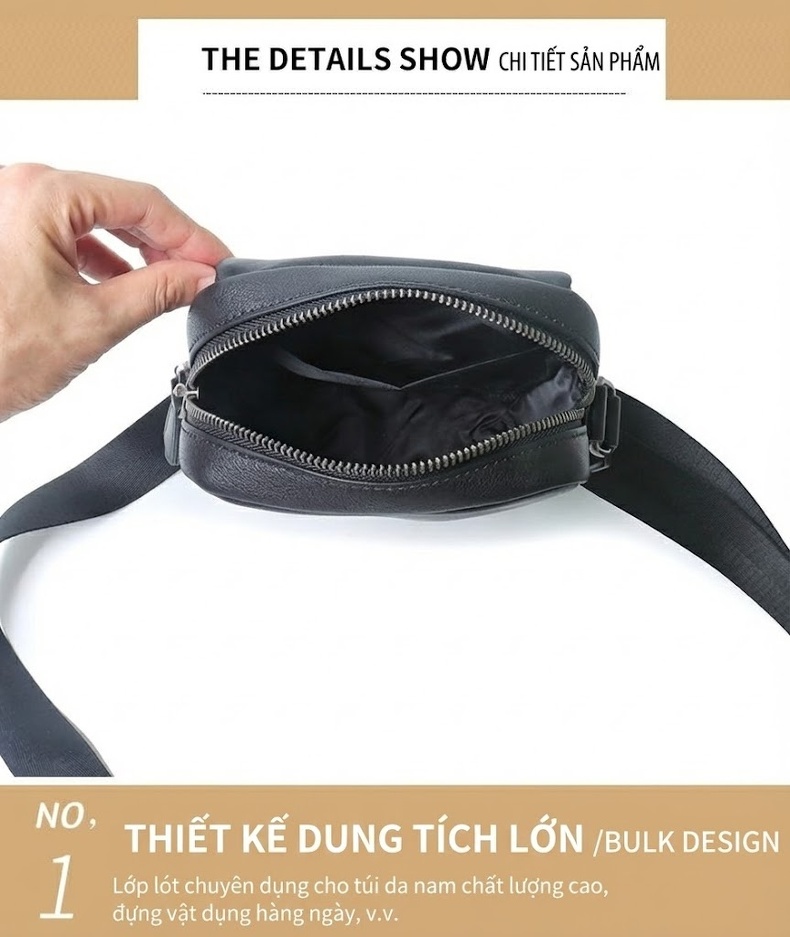 Túi Đeo Chéo Nam Da Bò Túi Đựng Điện Thoại Mini Đơn Giản Màu Đen chi tiết 14