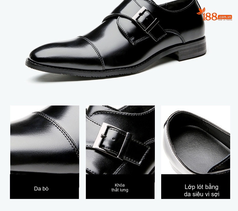 Giày Tây Monk Strap Nam Da Bóng Chiều Cao Đế Khoảng 3cm Màu Đen, Nâu chi tiết 4
