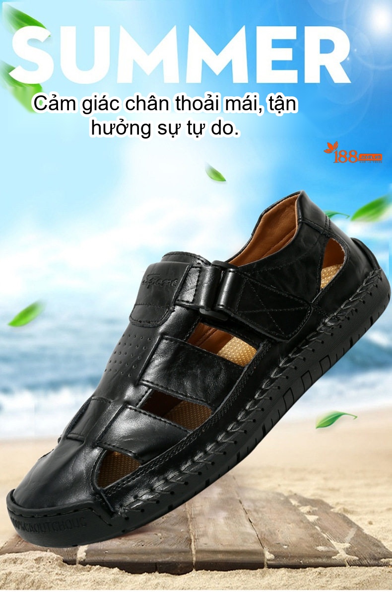 Sandal Nam Da Thật Thủ Công Chiều Cao Đế Khoảng 3cm Màu Nâu, Đen, Xanh Navy... chi tiết 1