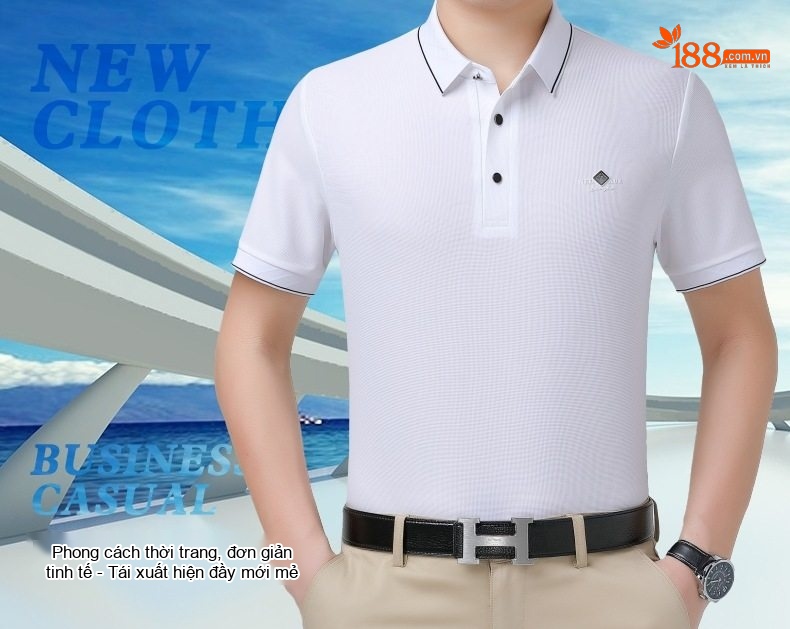 Áo Polo Nam Lụa Tằm Tơ Cộc Tay Mát Lạnh Chống Nhăn Màu Trắng, Xám, Xanh, Đen chi tiết 1