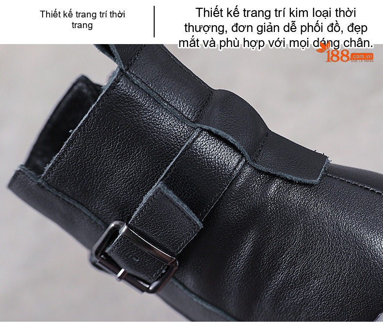 Boot Nữ Da Thật Martin Cổ Ngắn Khóa Đai Phong Cách Anh Chiều Cao Đế Khoảng 3cm Màu Đen chi tiết 7