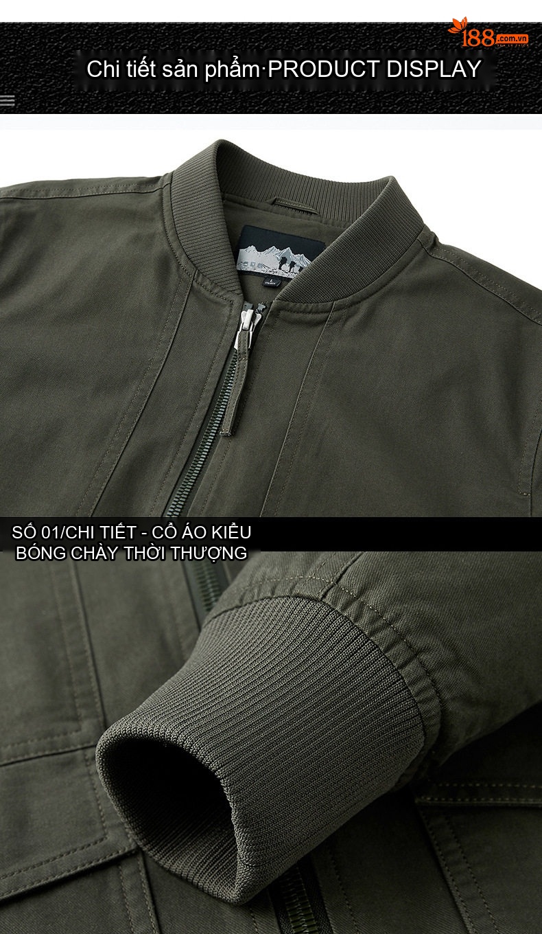 Áo Khoác Bomber Nam Cotton Dáng Rộng Phong Cách Bụi Bặm Màu Be, Xanh Navy, Nâu, Xanh Rêu... chi tiết 19