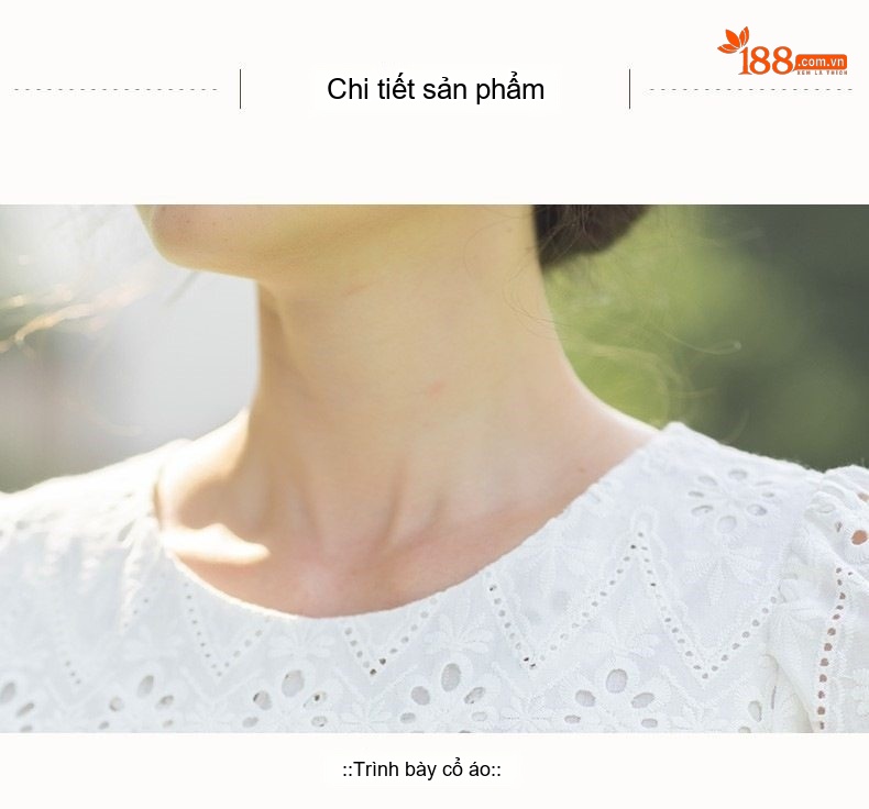 Váy liền thân Nữ Cổ Tròn Tay Ngắn Dáng Dài Chiết Eo Họa Tiết Lỗ Phong Cách Pháp Màu Trắng chi tiết 6