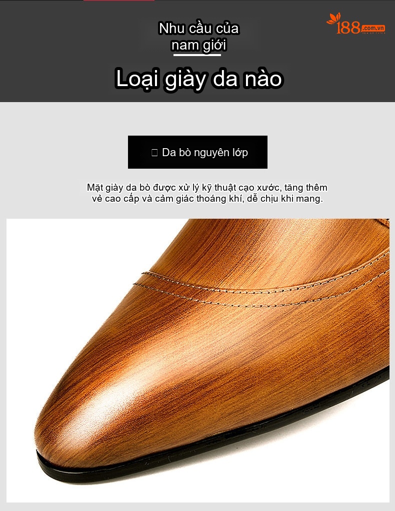 Giày Tây Nam Da Bóng Khóa Cài Chiều Cao Đế Khoảng 3cm Màu Nâu, Đen chi tiết 4