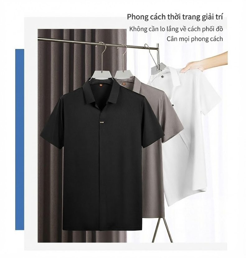 Áo Thun Cổ Bẻ Nam Tay Ngắn Form Rộng Thoáng Mát Màu Đen, Xám, Trắng chi tiết 9