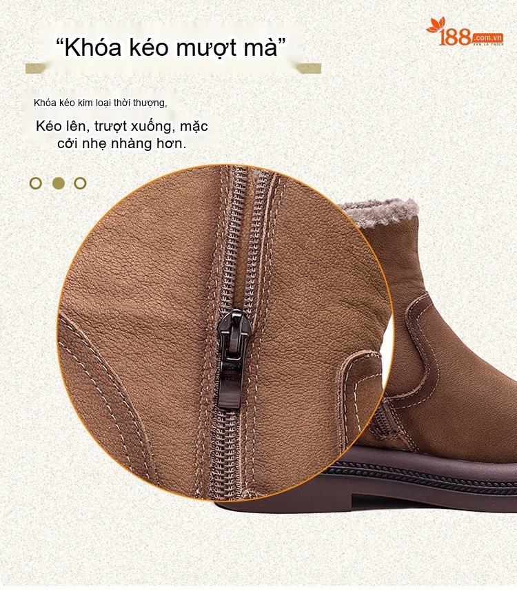 Boot Nữ Ngắn Cổ Lót Lông Giữ Ấm Mùa Đông Chiều Cao Đế Khoảng 3cm Màu Nâu chi tiết 6
