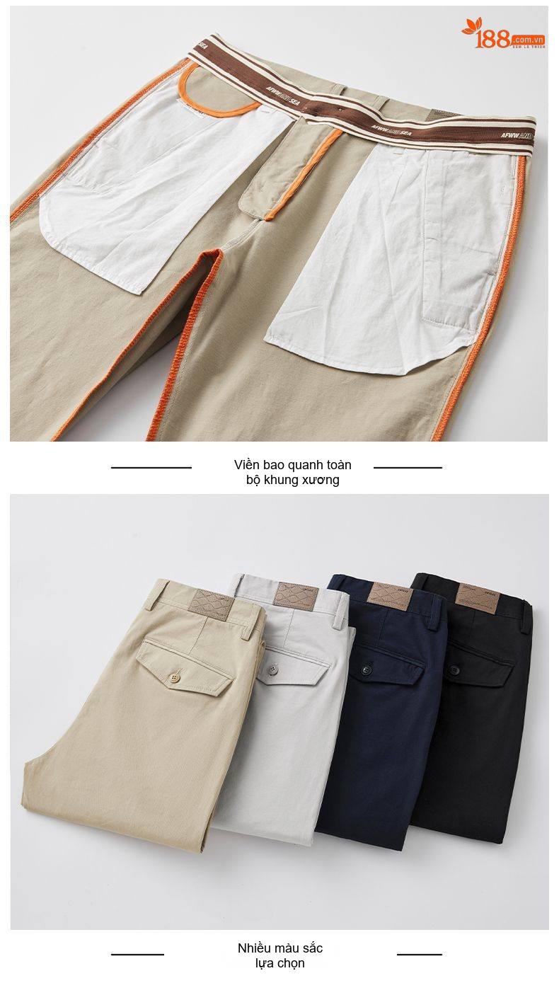 Quần Dài Cotton Nam Dáng Ôm Vừa Vặn Phong Cách Thời Trang Công Sở Màu Be chi tiết 24