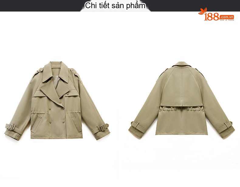 Áo Khoác Gió Nữ Cổ chữ Vest Dáng Ôm Tay Dài Màu Be, Xanh chi tiết 30