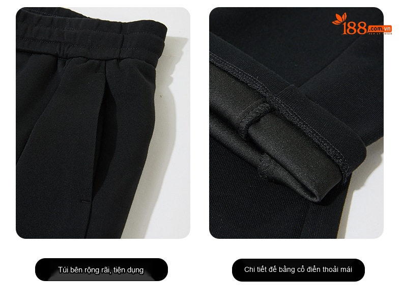 Quần Dài Nam Cotton Dáng Suông Ống Rộng Lưng Thun Có Dây Rút Màu Đen, Xám, Xanh Navy chi tiết 24