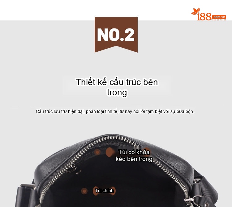 Túi Đeo Chéo Nam Da Bò Nhỏ Gọn Tiện Lợi Màu Đen chi tiết 4