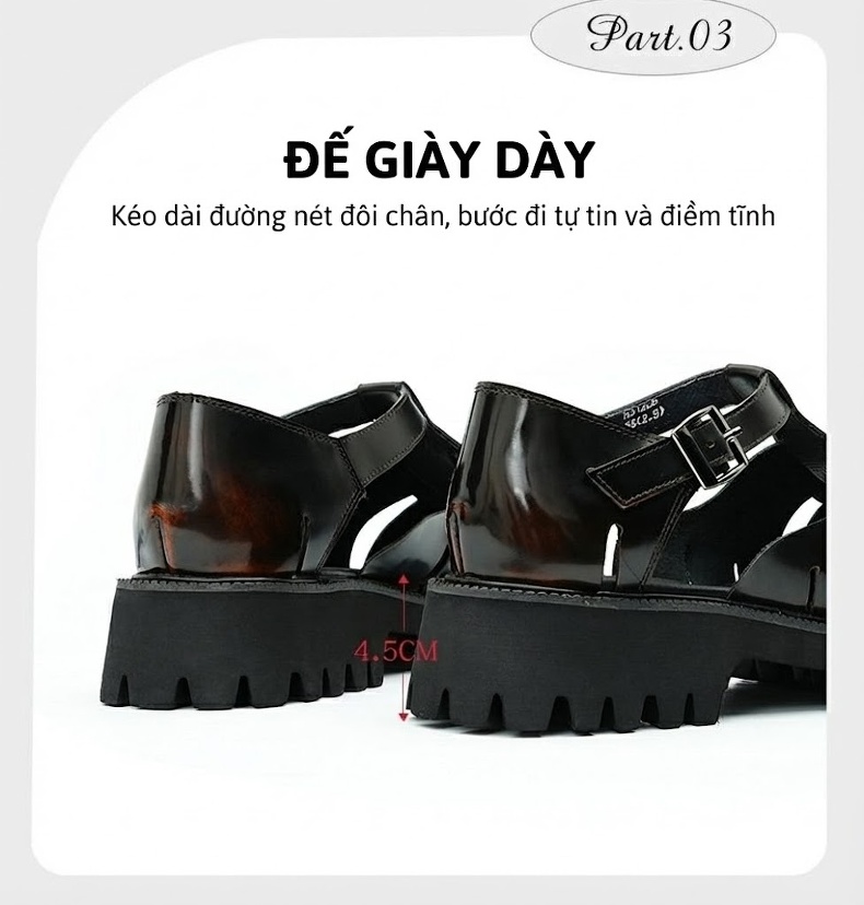 Sandal Rọ Nam Da Bóng Đế Dày Chiều Cao Đế Khoảng 3cm Màu Đen chi tiết 11