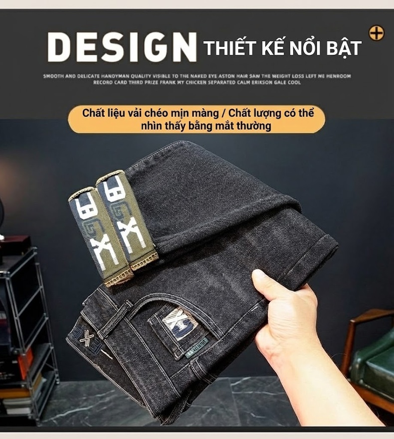 Quần Jean Nam Ống Đứng Co Giãn Thoải Mái Màu Đen Khói chi tiết 7