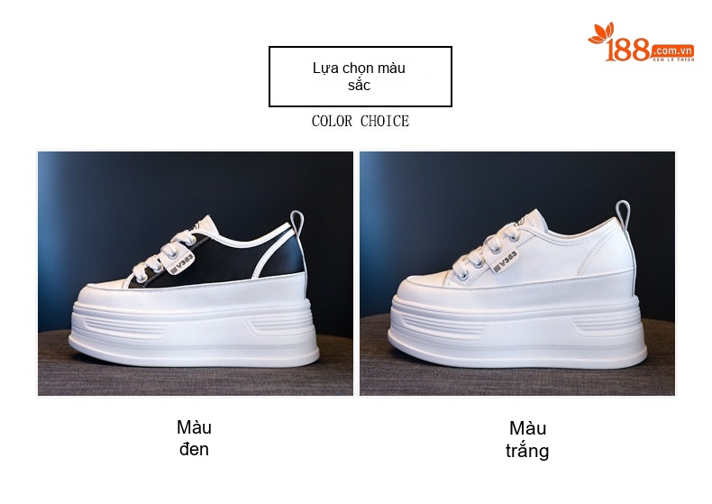 Giày Thể Thao Nữ Đế Xuồng Chiều Cao Đế Khoảng 8.5cm Màu Trắng, Đen chi tiết 2