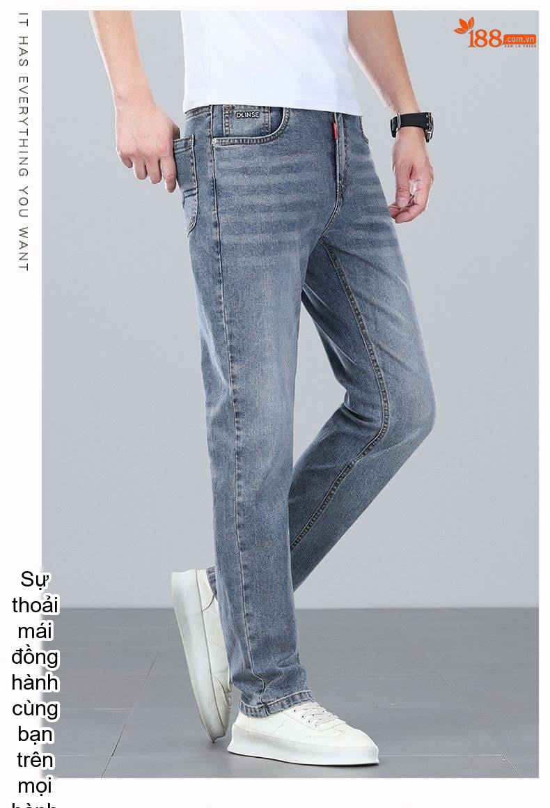Quần Jean Nam Ống Suông Dáng Rộng Cotton Co Giãn Màu Xanh Nhạt, Xanh Đậm chi tiết 34