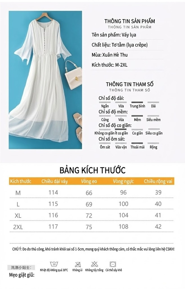 Váy Lụa Tằm Ý Dáng Dài Thắt Eo Phong Cách Pháp Màu Trắng, Be, Xanh chi tiết 6