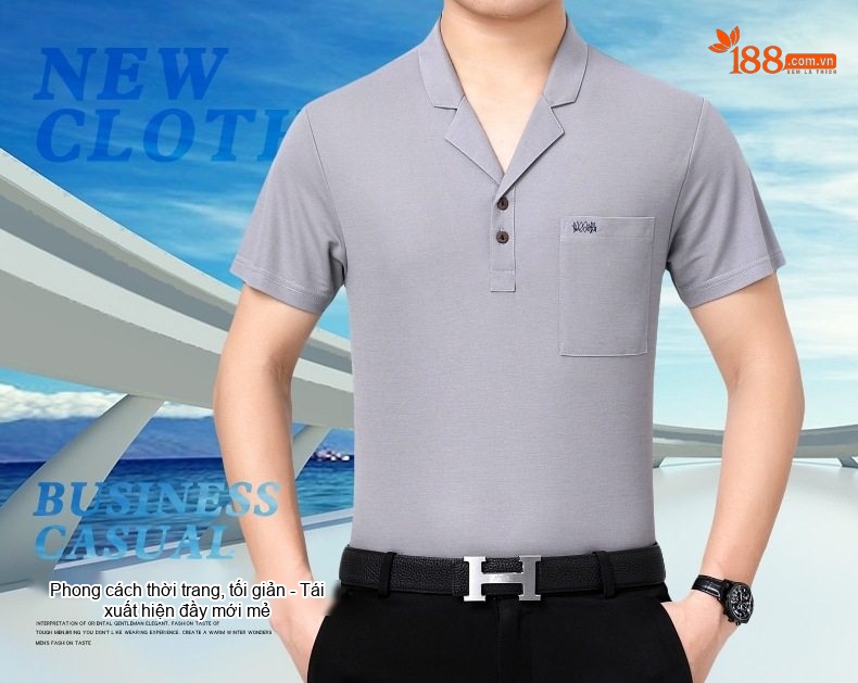Áo Thun Cộc Tay Nam Lụa Tằm Tằm Không Cần Là Áo Trung Niên Cổ chữ Vest Màu Đen, Trắng, Xám chi tiết 1
