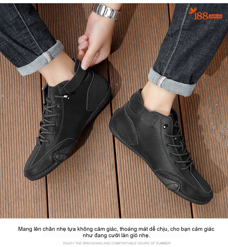 Giày Boot Martin Nam Cổ Cao Da Mờ Chiều Cao Đế Khoảng 3cm Màu Be, Nâu, Xám, Đen chi tiết 28