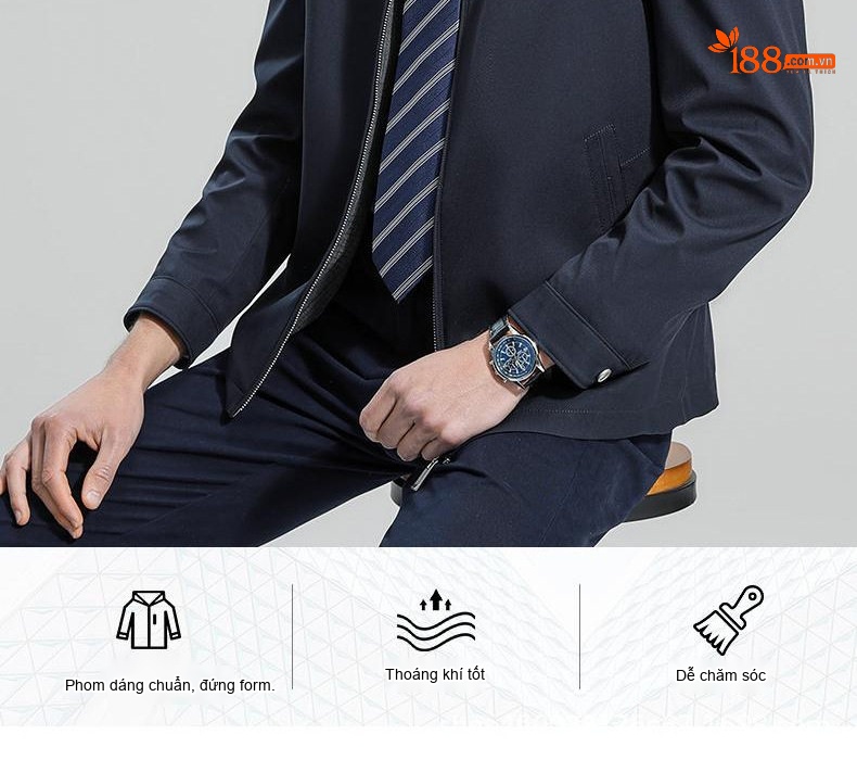 Áo Khoác Nam Cổ Bẻ Khóa Kéo Dáng Ngắn Phong Cách Doanh Nhân Màu Xanh Navy, Xám, Trắng, Xám Đậm... chi tiết 2