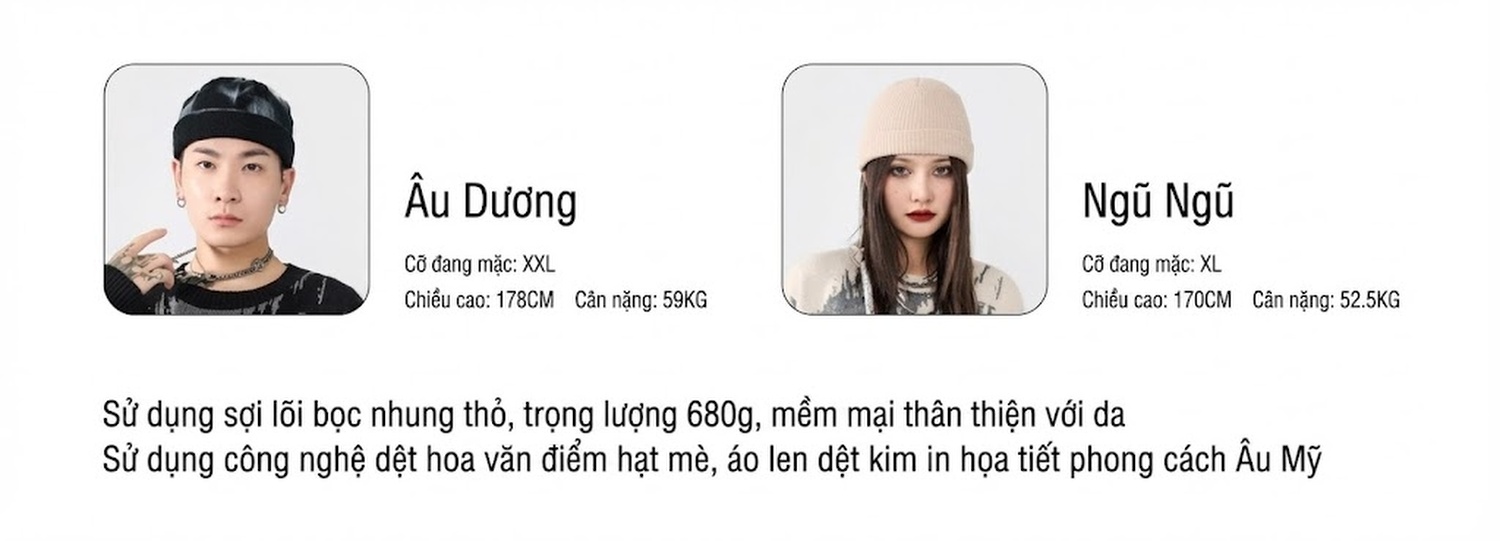 Áo Sweater Nam Nữ Dệt Kim Tay Dài Form Rộng Phong Cách Đường Phố Màu Đen, Kem chi tiết 5