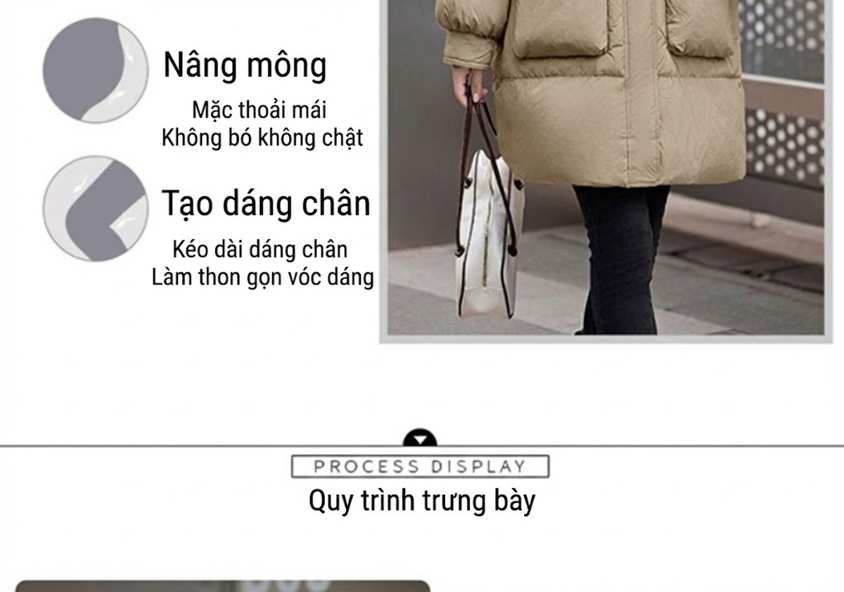 Áo Phao Nữ Dáng Dài Vừa Gọn Gàng Thời Trang Mùa Đông Ấm Áp Màu Be, Nâu, Trắng Kem, Đen... chi tiết 10