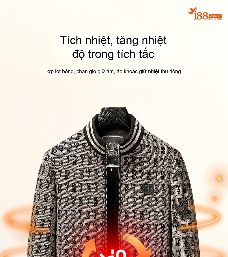 Áo Khoác Bomber Nam Chần Bông Dày Dặn Phong Cách Thời Trang Trung Niên Màu Xám, Đen chi tiết 5