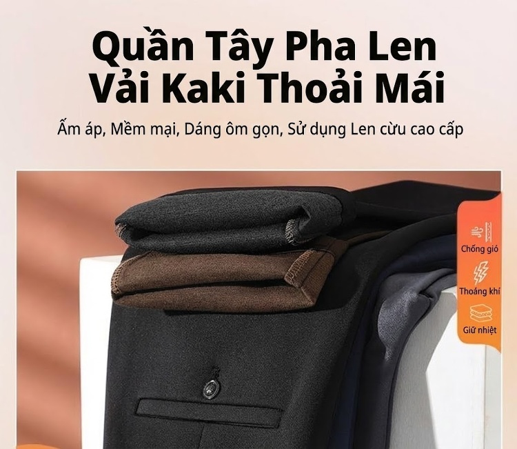 Quần Tây Nam Lông Cừu Dáng Suông Rộng Thoải Mái Chống Nhăn Màu Đen, Xanh Navy, Xám chi tiết 1