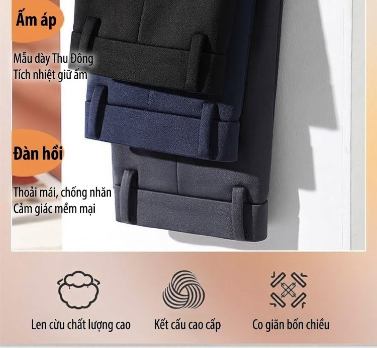 Quần Tây Nam Lông Cừu Dáng Suông Rộng Thoải Mái Chống Nhăn Màu Đen, Xanh Navy, Xám chi tiết 2