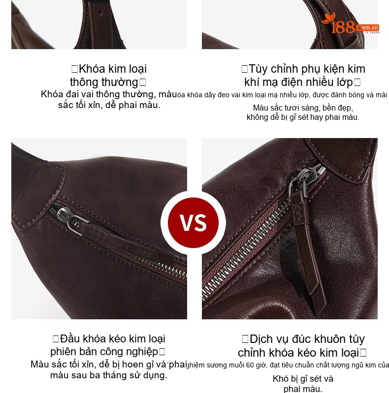 Túi Hobo Nữ Da Bò Thuộc Thực Vật, Túi Đeo Vai, Túi Kẹp Nách Phong Cách Cổ Điển Màu Nâu, Đen, Be chi tiết 6