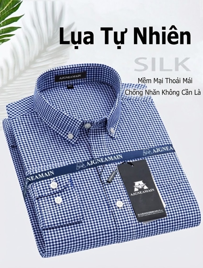 Áo Sơ Mi Nam Cotton Dáng Rộng Trung Niên Phong Cách Casual Chống Nhăn Màu Xanh, Đỏ, Xám, Nâu chi tiết 1