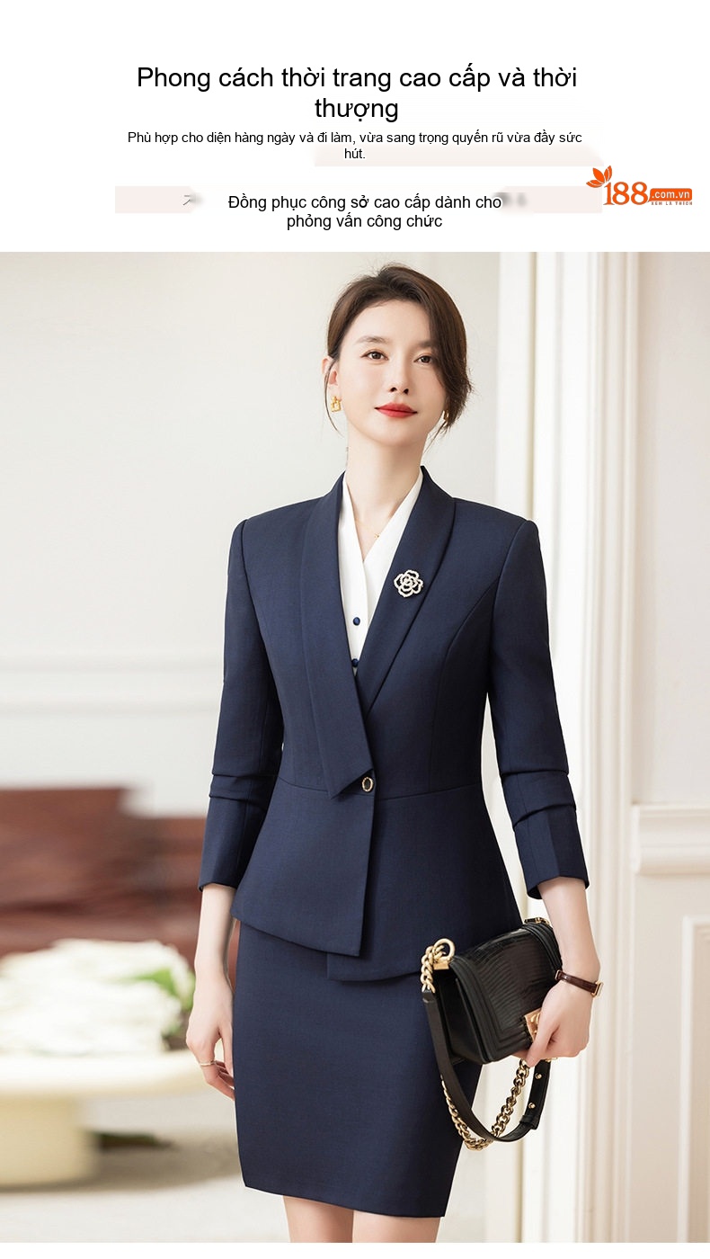 Bộ Vest Công Sở Nữ Cao Cấp Phong Cách Hàn Quốc Màu Xám, Xanh Navy, Nâu Đỏ chi tiết 3