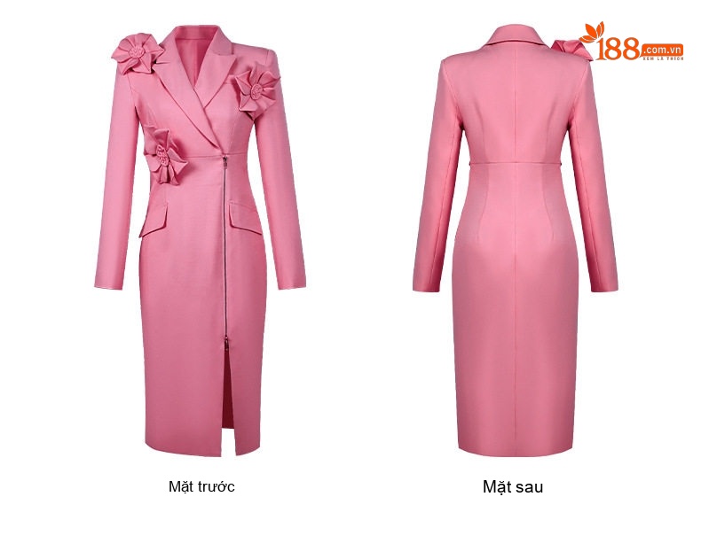 Váy Đầm Công Sở Nữ Thiết Kế Hoa 3D Dáng Ôm Thanh Lịch Màu Trắng, Hồng chi tiết 7