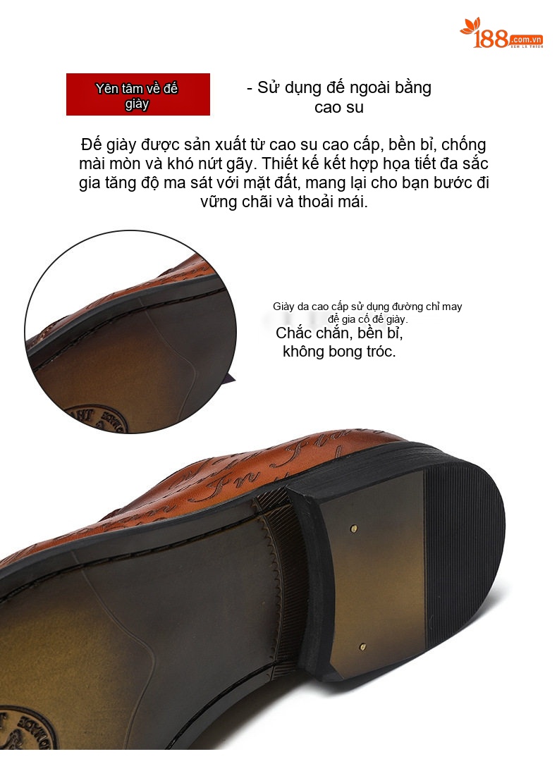 Giày Tây Buộc Dây Nam Da Bò Thiết Kế Laser Chiều Cao Đế Khoảng 3cm Màu Đỏ, Xanh Navy chi tiết 10