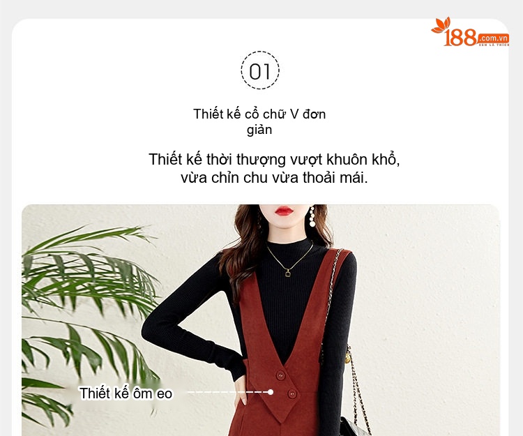 Váy Yếm Set Áo Dài Tay Thiết Kế dáng chữ A Phong Cách Hàn Quốc Màu Nâu, Đen chi tiết 5