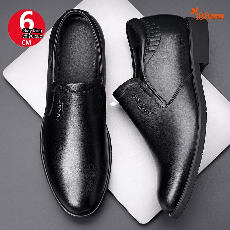 Giày Lười Nam Da Bò Chiều Cao Đế Khoảng 6cm Màu Đen