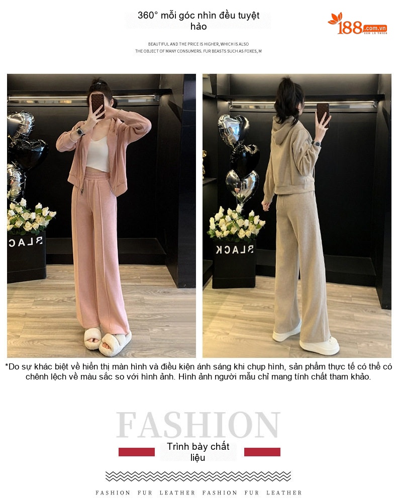 Set Bộ Quần Áo Nữ Dáng Rộng Có Mũ Trùm Đầu Lót Lông Dày Dặn Phong Cách Hàn Quốc Màu Kem, Hồng, Xám, Nâu... chi tiết 4