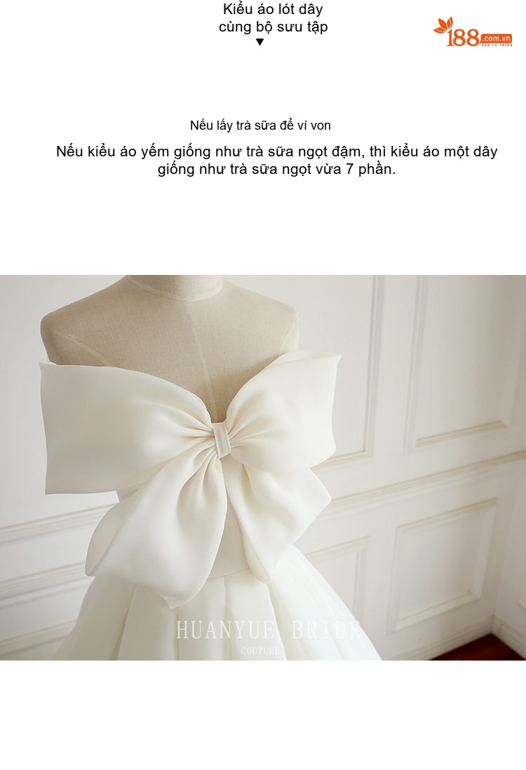 Váy Cưới Ngắn Hở Vai Lụa Satin Nơ Bướm Dự Tiệc Tối Cho Nữ Màu Trắng chi tiết 5