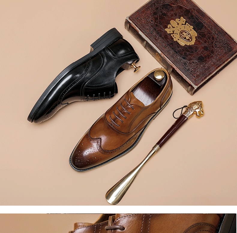 Giày Tây Oxford Nam Da Bò Buộc Dây Phong Cách Anh Quốc Chiều Cao Đế Khoảng 3cm Màu Nâu, Đen chi tiết 3