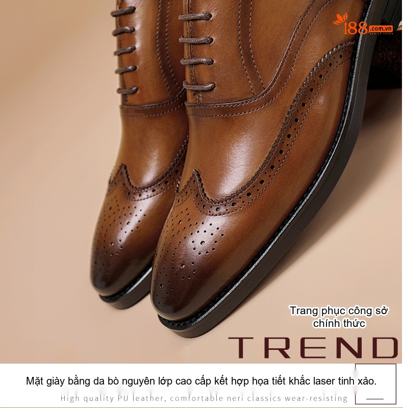 Giày Tây Oxford Nam Da Bò Buộc Dây Phong Cách Anh Quốc Chiều Cao Đế Khoảng 3cm Màu Nâu, Đen chi tiết 4